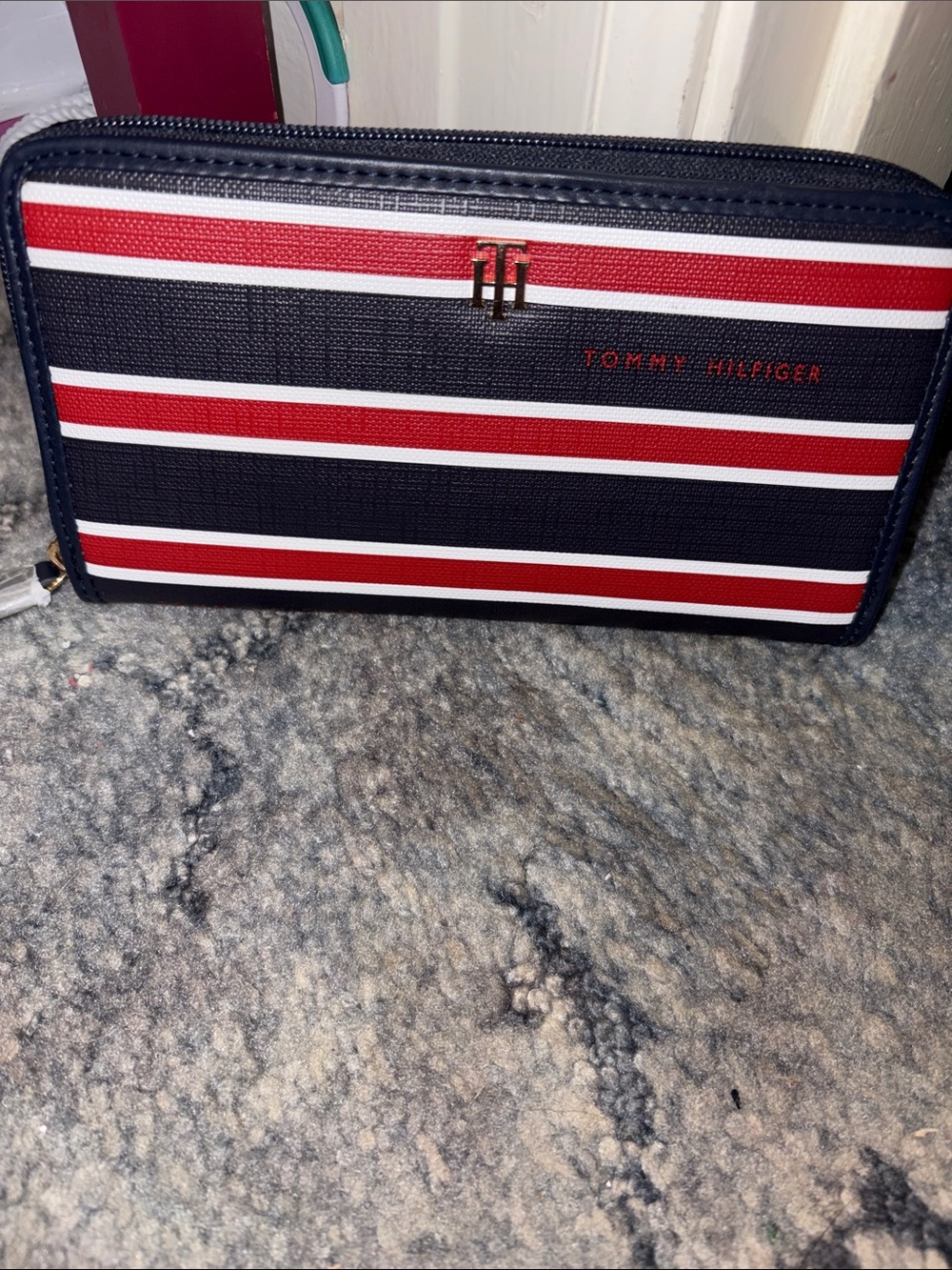 Tommy Hilfiger Navy, Red & White Striped Zip Wallet